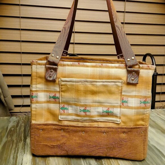 New Southwestern Phoenix Tote Shopper Purse Bag Rust Gold Double handle Carryall - Picture 4 of 11